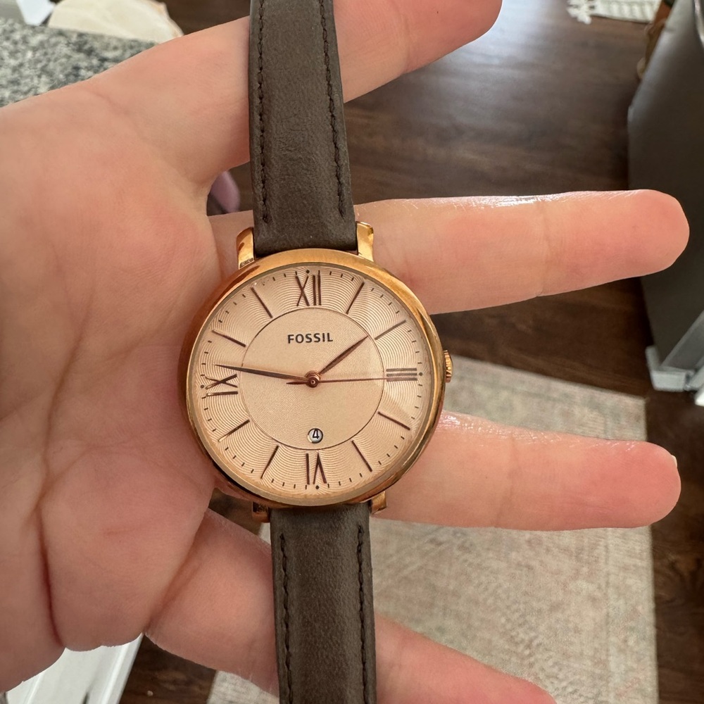 Fossil Rose Gold Watch with Brown Leather Strap